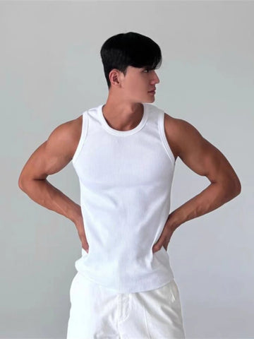 BONSIR  -  American Sle Heavyweight Pure Cotton Ribbed Vest Muscle Men Hard Man Tight Elastic Svel T-irt Base Small Cannon